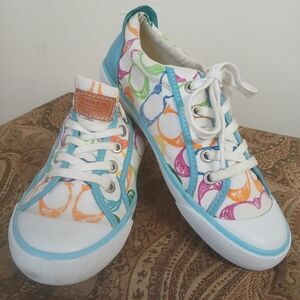 Coach Barrett Multicolor Signature "C" Scribble Print Sneakers Women's Size 7M